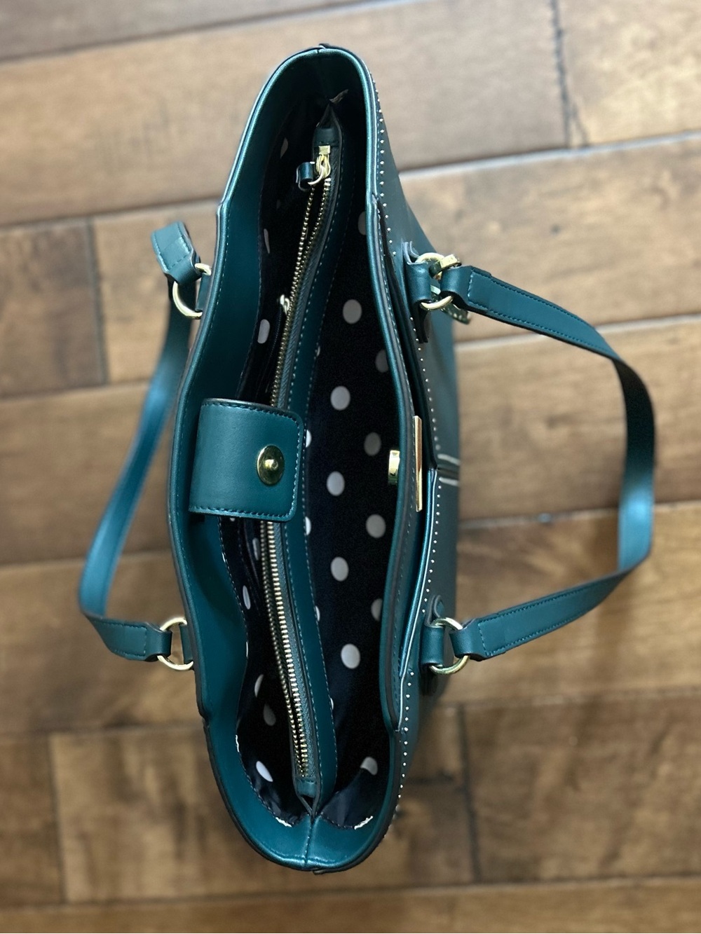 Anne Klein Teal Shoulder Tote with Gold Charm - Picture 3 of 4